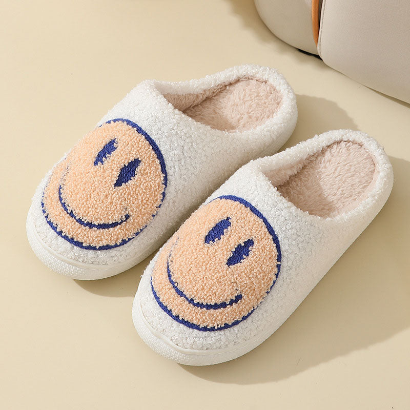 Damen Winter Hausschuhe mit fröhlichem Smiley, flauschig warm & komfortabel; eine schöne Geschenkidee.