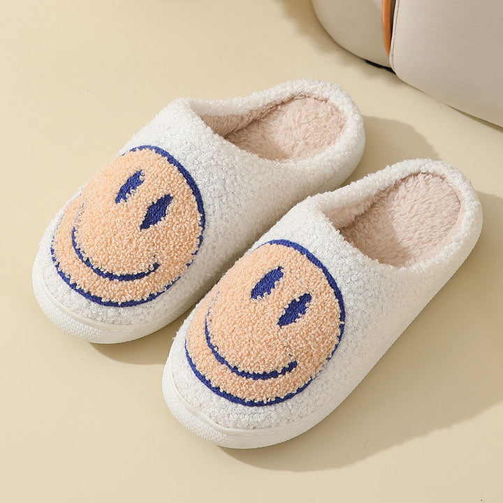 Damen Winter Hausschuhe mit fröhlichem Smiley, flauschig warm & komfortabel; eine schöne Geschenkidee.