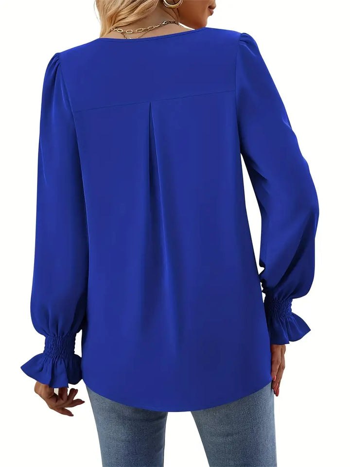 Langarm Herbstbluse für Damen, modern und schick, ideal für Büro und Alltag.