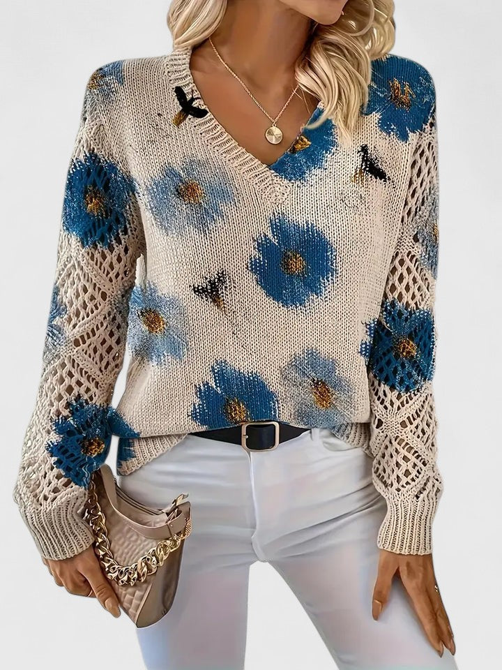 Stilvolle Langarmbluse für Damen, Herbstmode mit Blumenmuster, bequem und vielseitig.