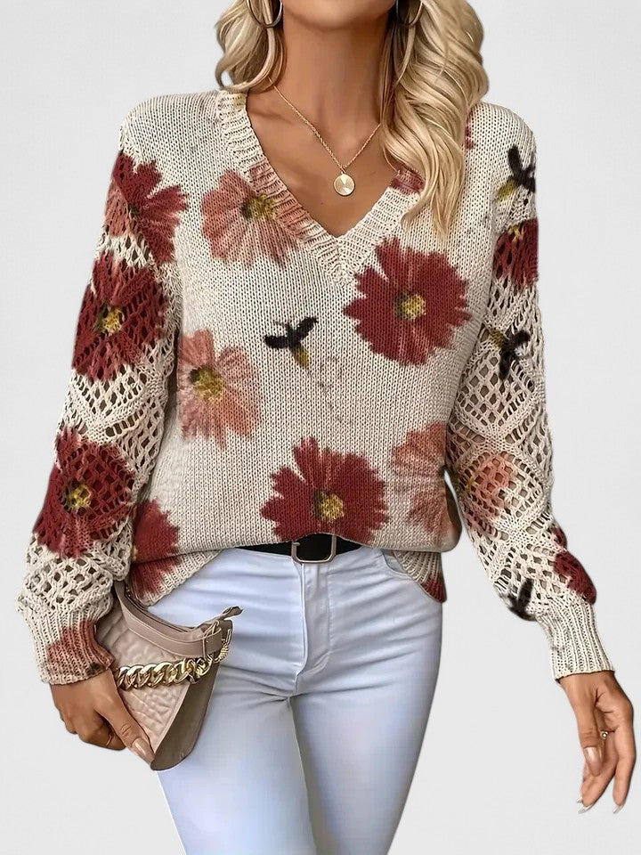 Vielseitige Damen Herbstbluse, florales Muster, V-Ausschnitt, stilvoll & bequem für jede Gelegenheit.