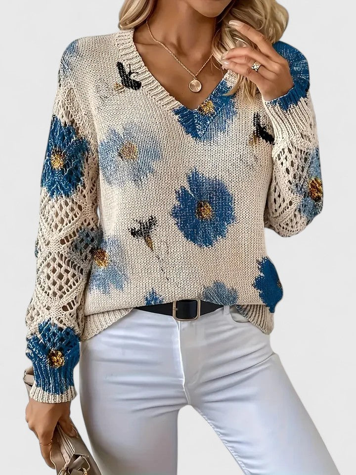 Bequeme Damen Herbstbluse mit floralem Design, V-Ausschnitt, perfekt als Büro- oder Freizeitbluse.