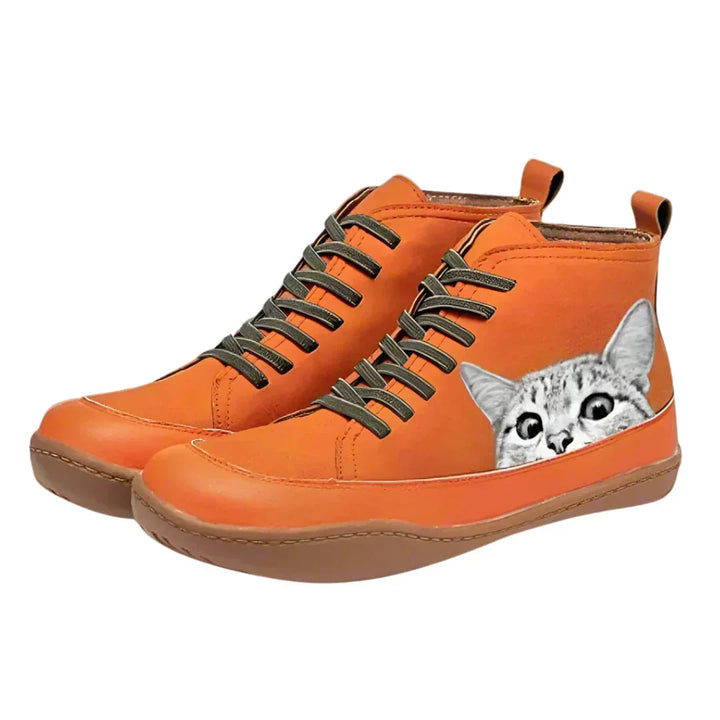 Damen High-Top Sneaker Monika mit verspieltem Katzenmotiv für Freizeit und Alltag.