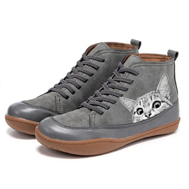 Komfortable Damen High-Top Sneaker mit verspieltem Katzenmotiv; stilvolle Freizeitschuhe für Frauen.