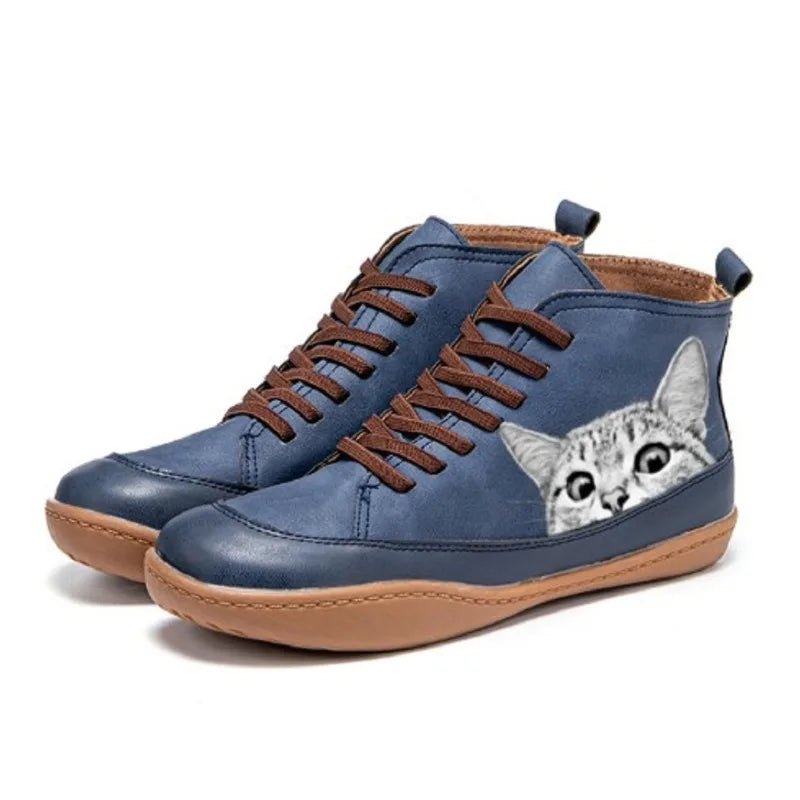 Damen High-Top Sneaker Monika mit einzigartigem Katzenmotiv – modisch, bequem und vielseitig.