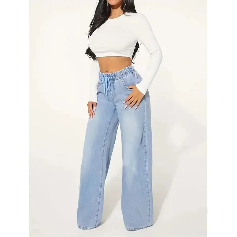 Modische Damen Baggy Jeans mit hohem Bund, bietet entspannten Komfort und eine vielseitige Passform für jeden Tag.