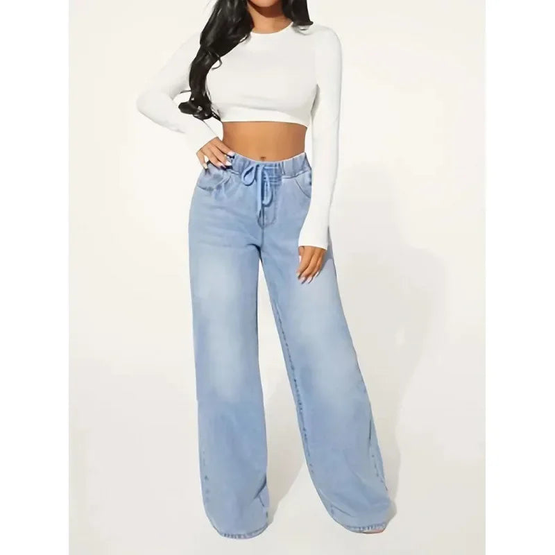 Vielseitige Damen High Waist Baggy Jeans, ideal für einen lässigen oder stylischen Freizeit-Look mit hohem Tragekomfort.