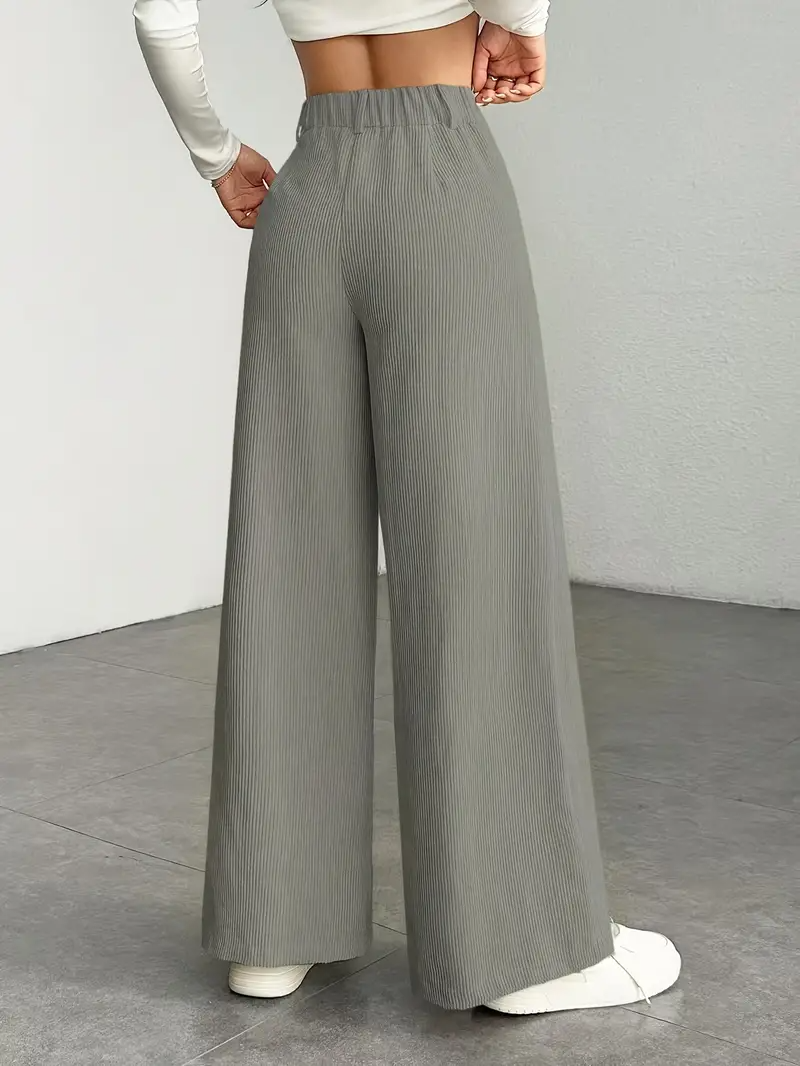 Aprikose Damen High-Waist Hose mit weitem Bein, bequem und modisch, perfekt für Frühling & Herbst.