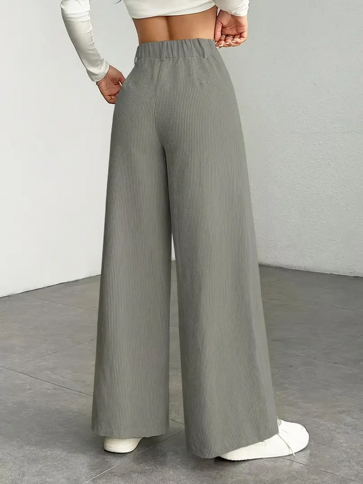 Aprikose Damen High-Waist Hose mit weitem Bein, bequem und modisch, perfekt für Frühling & Herbst.
