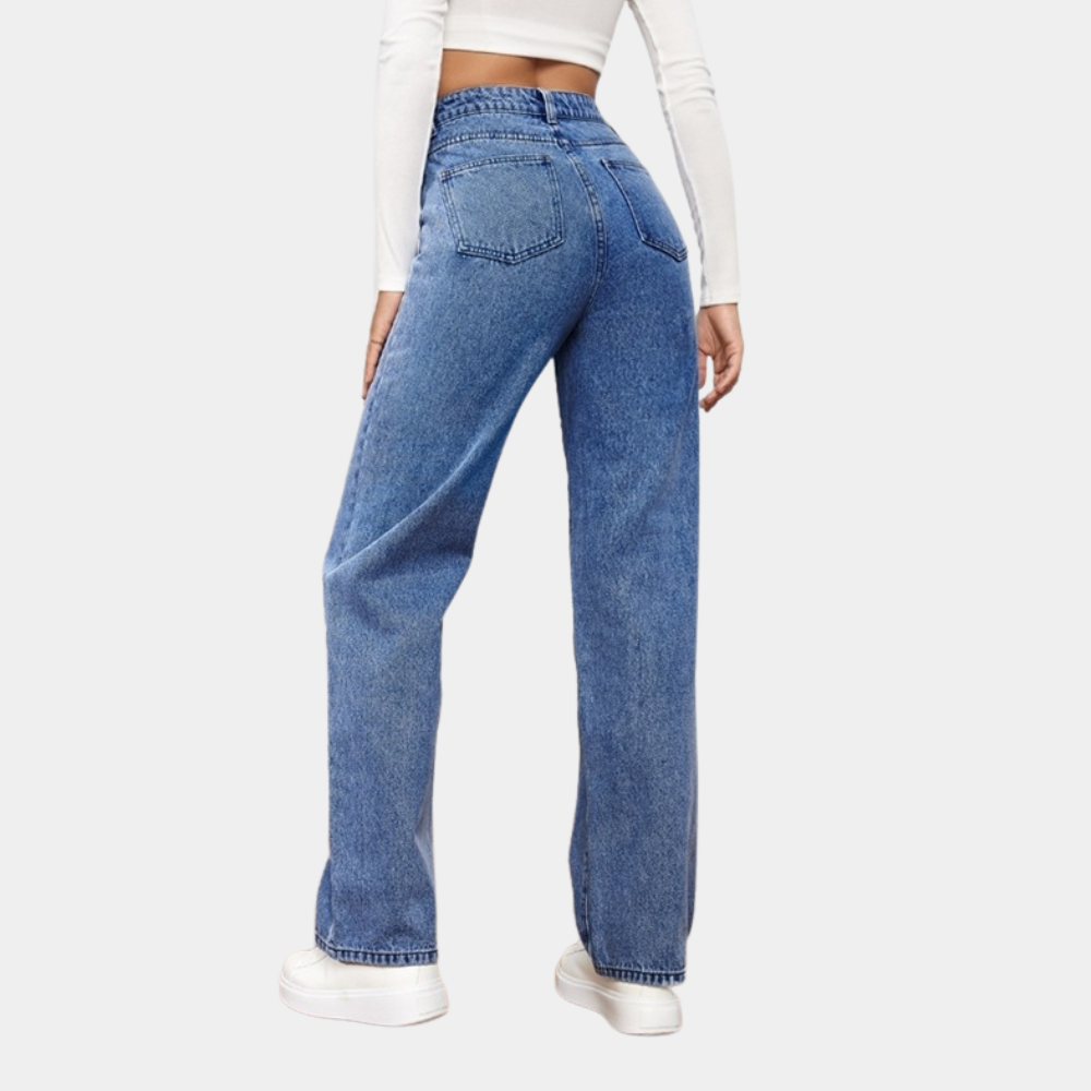 Damen Hochtaillierte Jeans mit weitem Bein für stilvolle Freizeitlooks; bequeme Damenhose für Alltagstrends.
