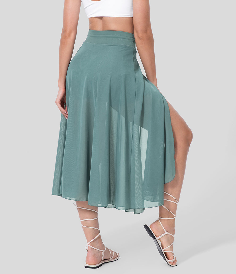 Stylischer fließender Damen-Midi-Rock, hochtailliert, perfekt für Frühling & Sommer.
