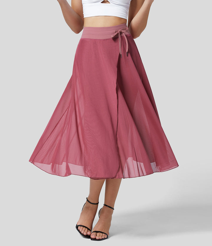 Bequemer 2-in-1 Damen-Midi-Rock, fließend und hochtailliert, ideal für warme Tage.
