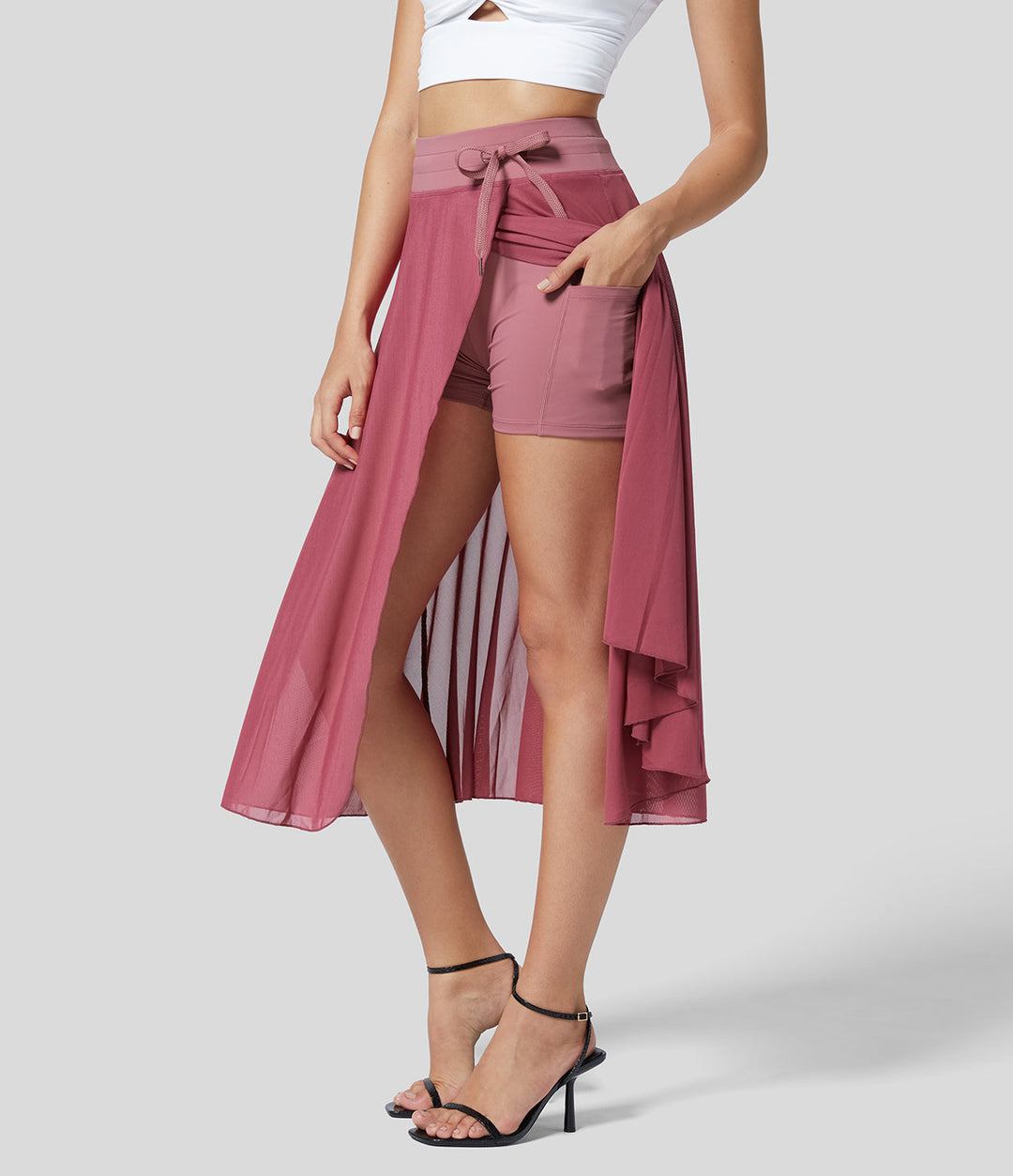 Trendiger fließender Midi-Rock, hochtailliert, 2-in-1 Design, für Frühling & Sommer.