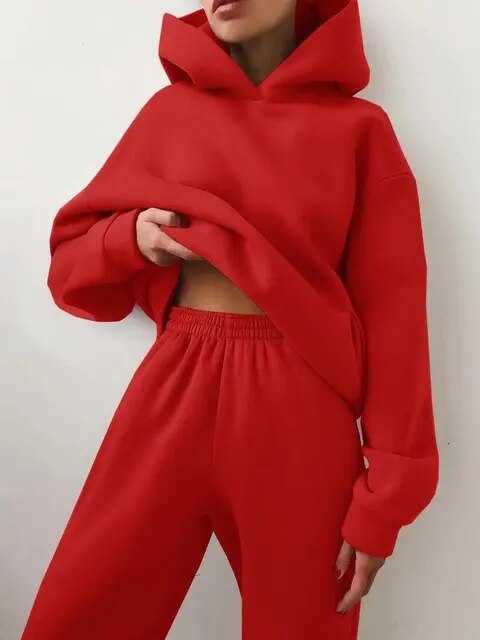 Trendiges Damen Set: Kapuzenpullover & Jogginghose, lässiger Alltags-Chic.