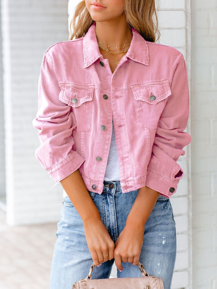 Modische Damen Jeansjacke mit Knopfleiste & Brusttaschen, perfekter lässiger Stil für den Frühling.