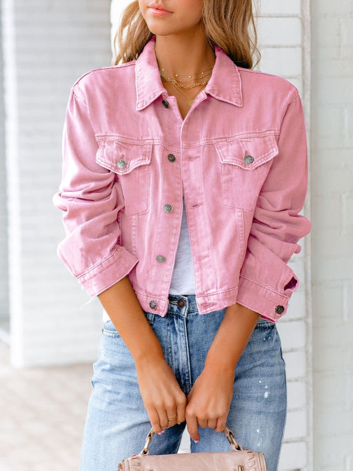 Modische Damen Jeansjacke mit Knopfleiste & Brusttaschen, perfekter lässiger Stil für den Frühling.