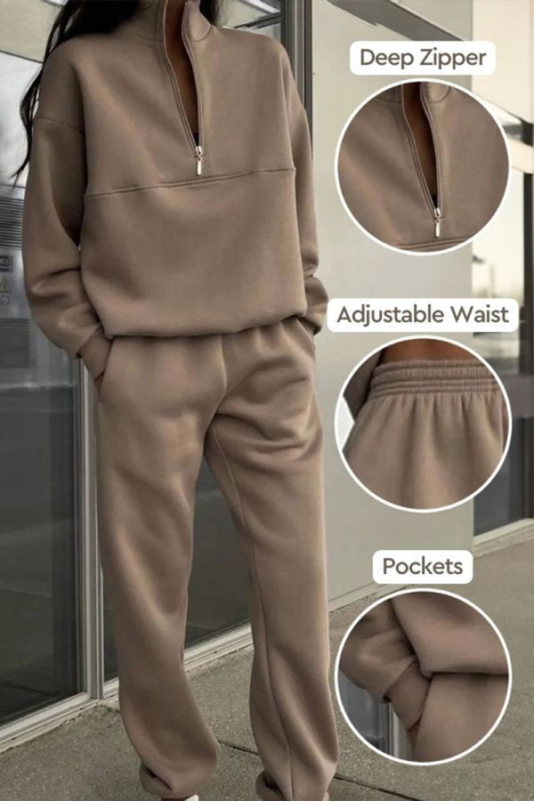 Stylischer Damen Hausanzug: Jogger Set mit weichem Kapuzenpulli & passender Jogginghose. Bequem und vielseitig.