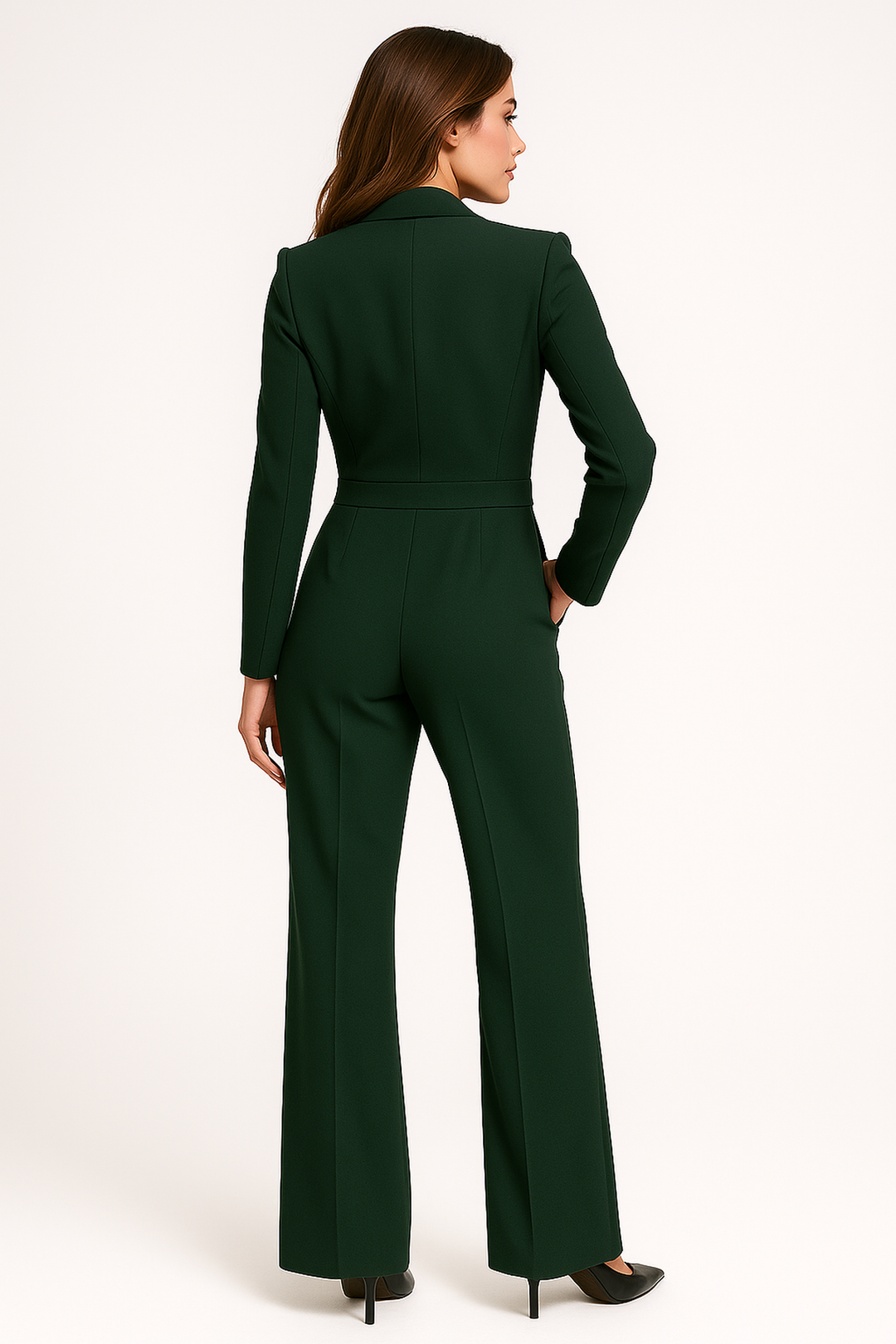 Business Jumpsuit für Damen: Eleganter V-Ausschnitt, weites Bein. Modisch & komfortabel im Alltag.