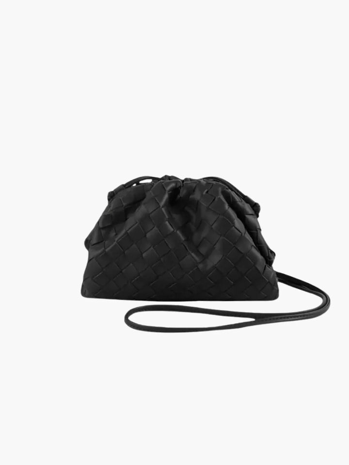 Damen Kordelzugtasche aus geflochtenem Kunstleder, elegant und vielseitig für Alltag und Abend.