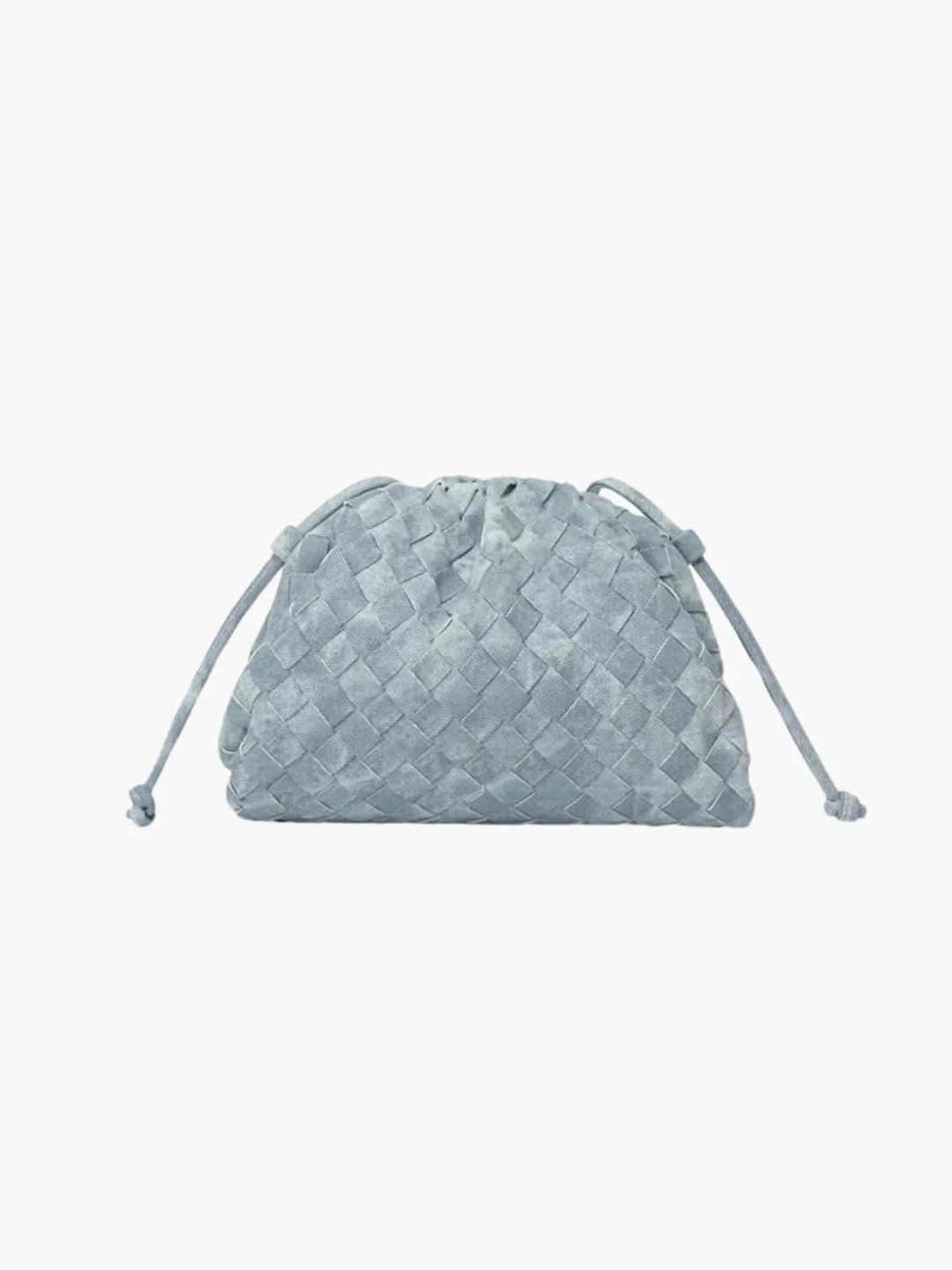 Elegante Damen Abendtasche aus geflochtenem Kunstleder, Kordelzug-Verschluss, stilvoll und praktisch.