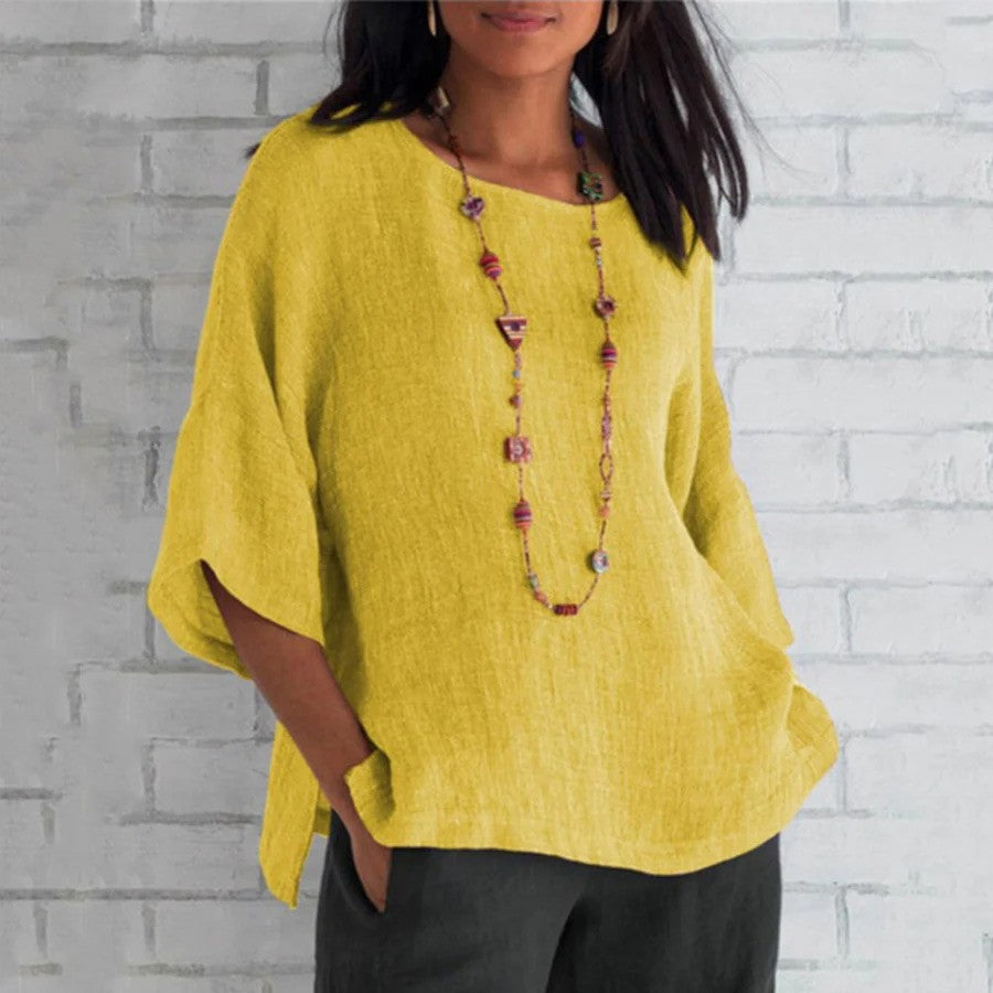 Damen Kurzarm-Hemd, locker & bequem für Freizeit im Frühling & Sommer. Atmungsaktive Bluse mit leichter Passform.