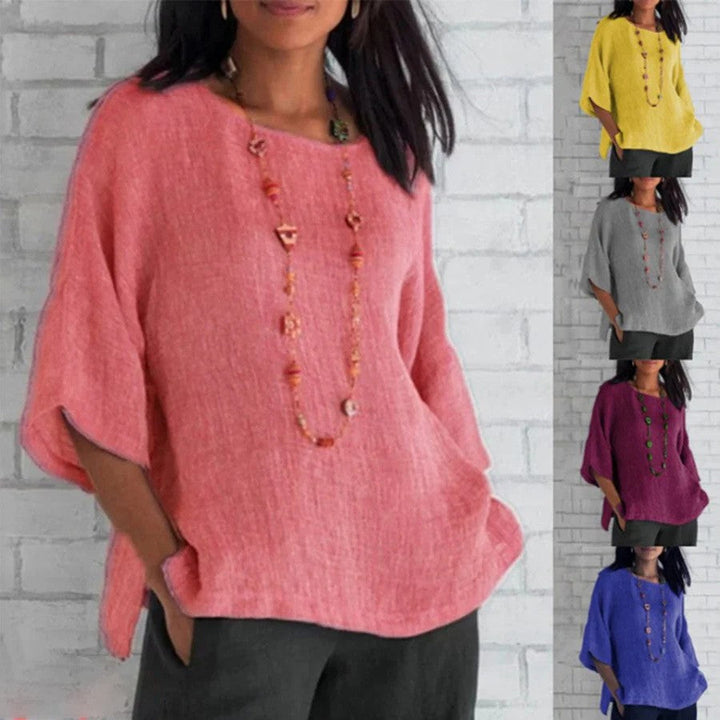 Elegante rosa Damen Kurzarm-Tunic, luftig & bequem für warme Frühlingstage. Vielseitiges, atmungsaktives Hemd.