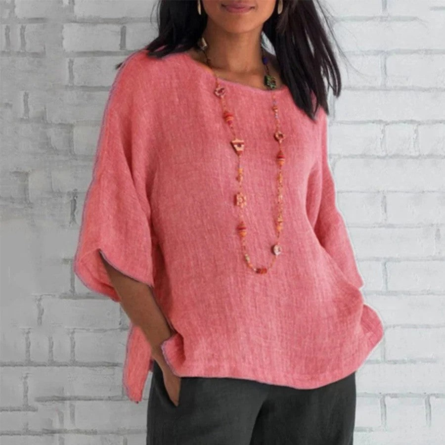 Gelbe Damen Kurzarm-Bluse, ideal für Sommer & Freizeit. Lockere, atmungsaktive Passform. Bequemes Frühlingshemd.