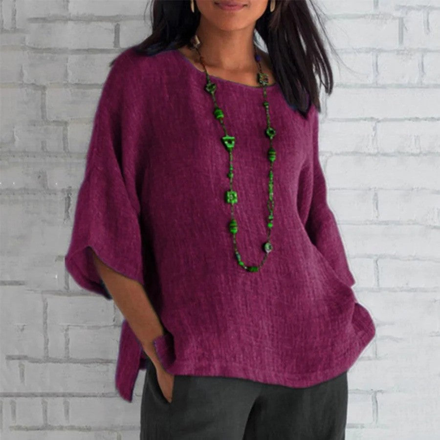 Stilvolles Damen Kurzarm-Hemd in Lila, locker & atmungsaktiv. Bequeme Tunic für Frühling & Sommer, vielseitig.