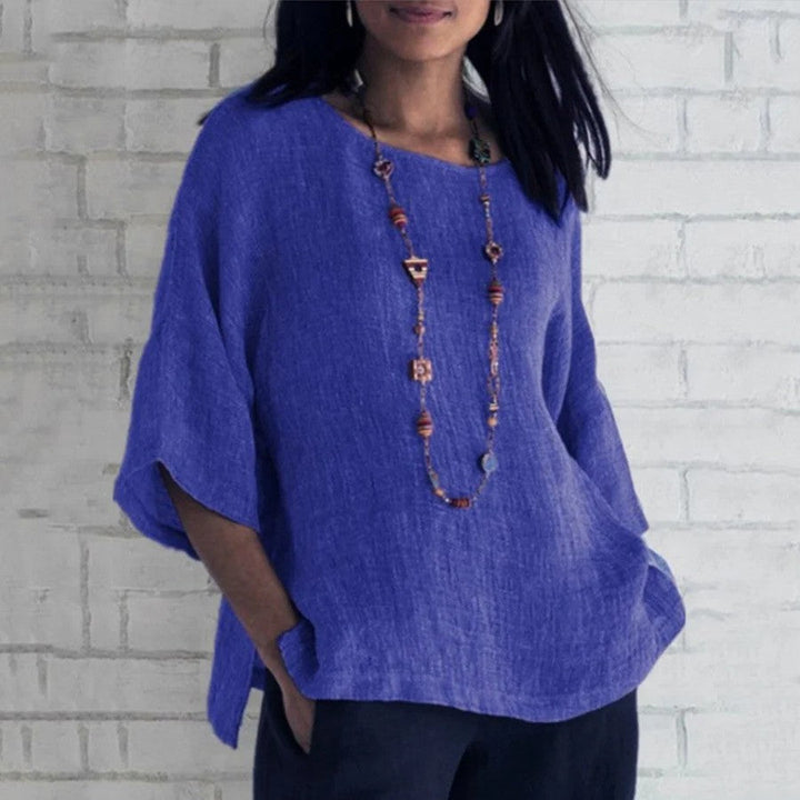 Blaue Damen Kurzarm-Bluse, luftig & bequem für Frühling & Sommer. Atmungsaktives Hemd, vielseitig & locker.