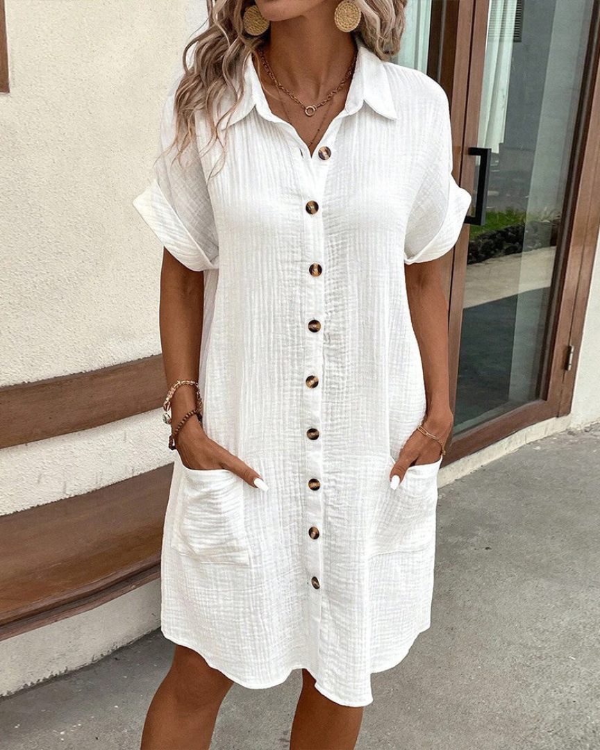 Luftiges Damen Langarm Hemdkleid mit Knopfleiste. Komfortable Frühlings- & Sommermode für jeden Tag.