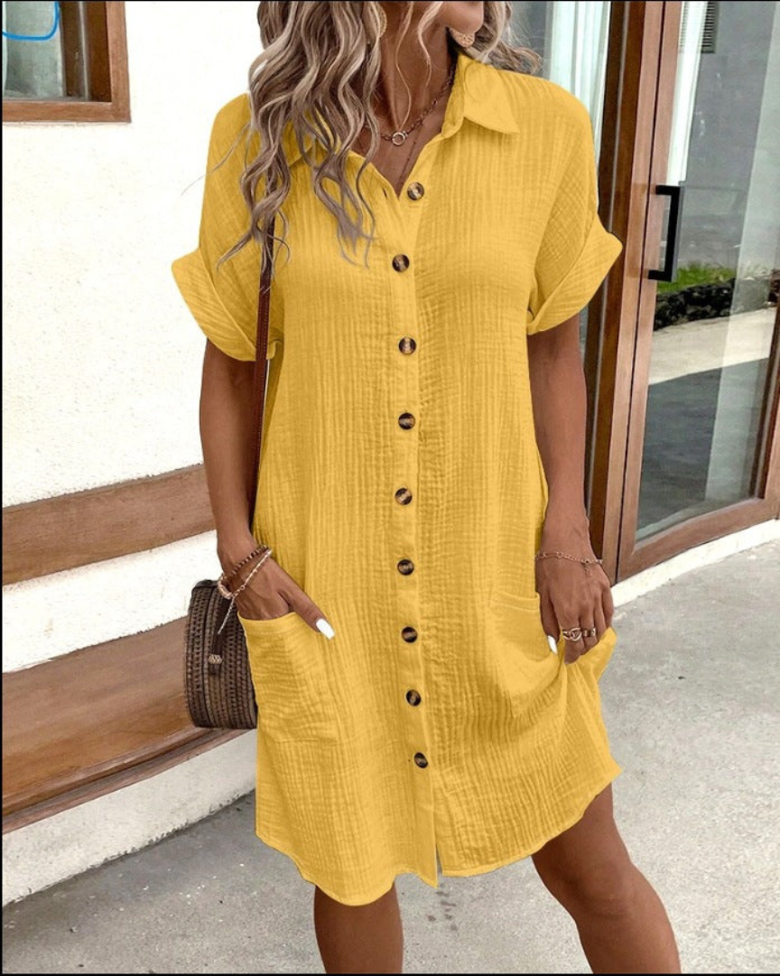 Stilvolles Damen Langarm Hemdkleid mit Knopfleiste. Ein vielseitiges Kleid für Frühling & Sommer.