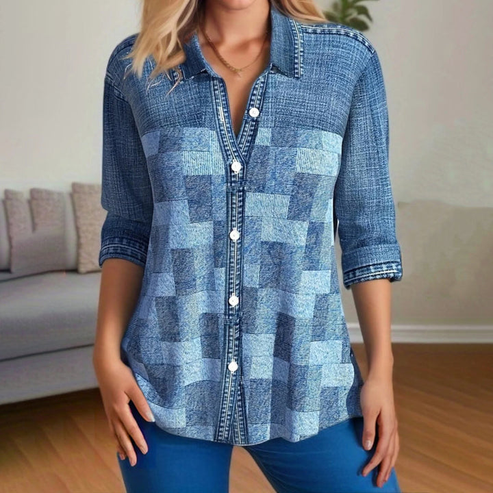 Damen Langarmhemd kariert im Vintage-Stil, elegant & bequem für Frühling & Herbst. Vielseitiges Freizeit-Oberteil.