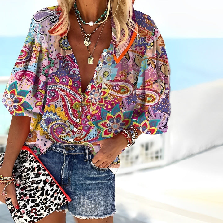 Damen Langarmshirt mit stilvollem Mandala-Print, lockere Passform für Frühlings- und Freizeitmode.