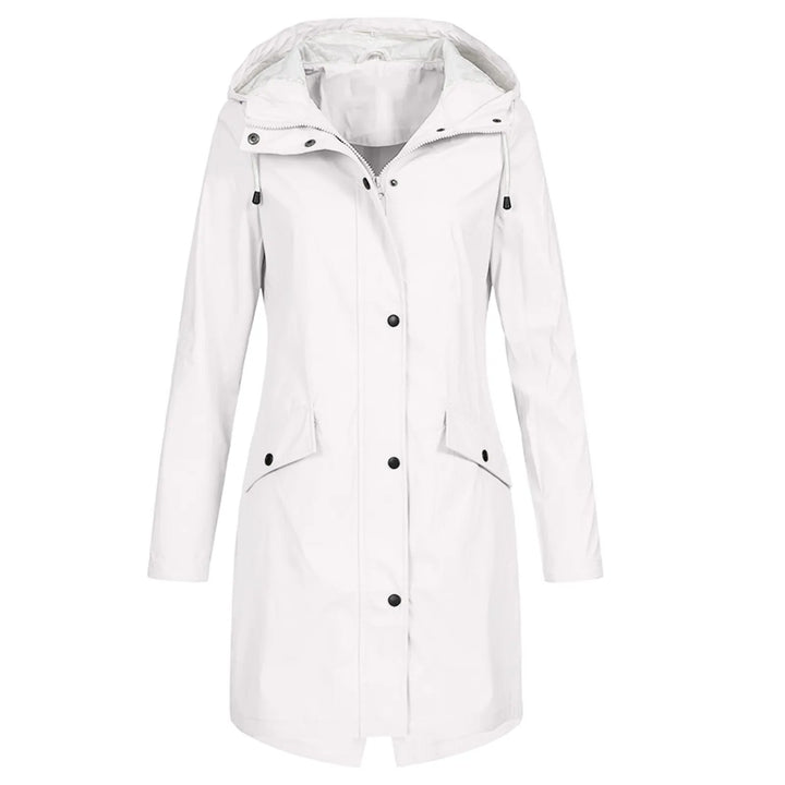 Elegante lange Damen-Kapuzenjacke, wasserdicht und atmungsaktiv, ideal für stilvolle Auftritte im Frühling.