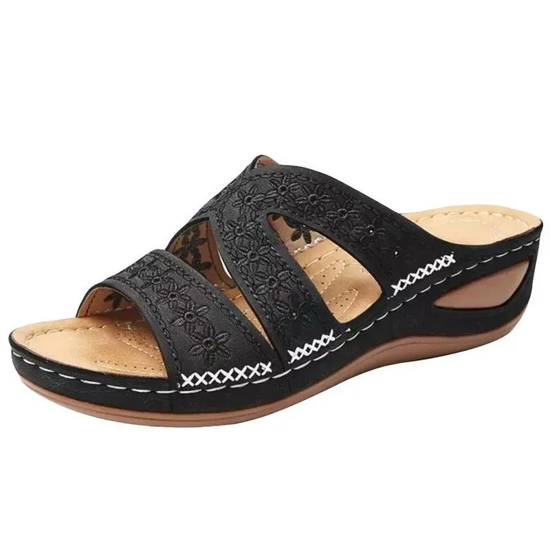 Damen-Ledersandalen mit ergonomischer Fußstütze, elastischem Design, ultraweicher Sohle und rutschfestem Halt.