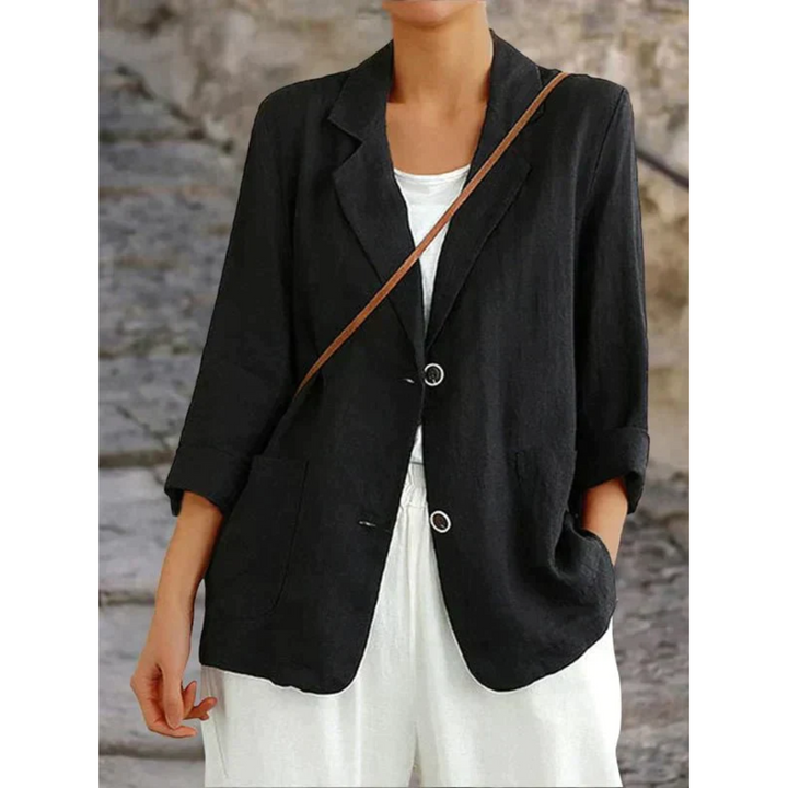 "Damen Leinenblazer in Blau: Eleganz & Komfort, klassische Passform, ideal für Büro oder Freizeit"