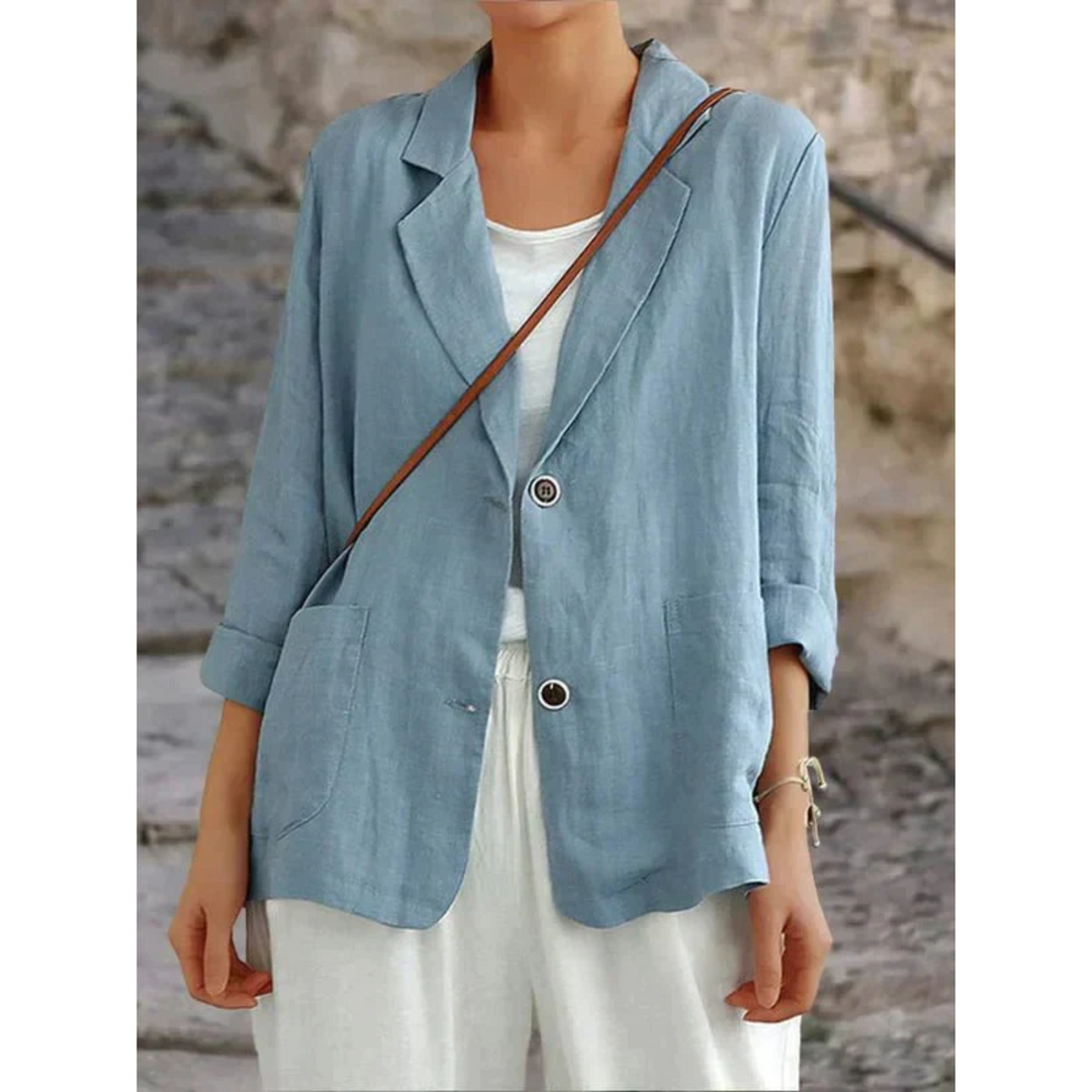 "Damen Leinenblazer in Blau: Eleganz & Komfort, klassische Passform, ideal für Büro oder Freizeit"