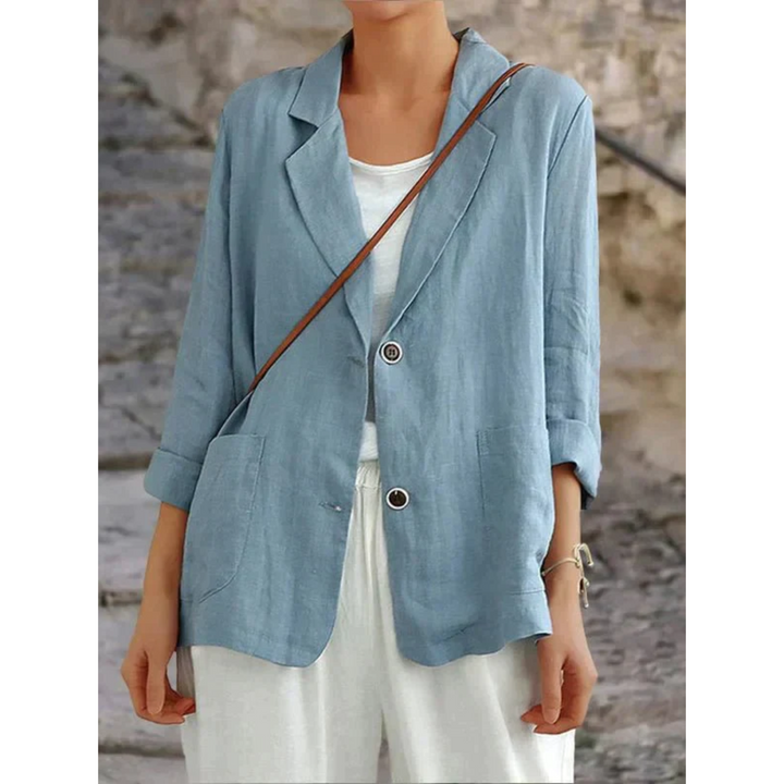 "Damen Leinenblazer in Blau: Eleganz & Komfort, klassische Passform, ideal für Büro oder Freizeit"