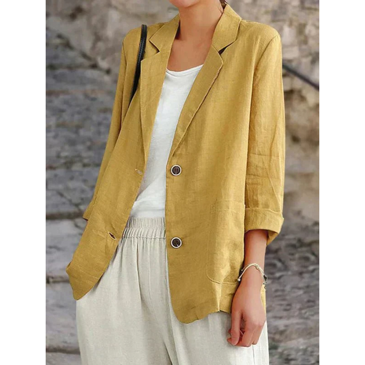 "Damen Leinenblazer in Blau: Eleganz & Komfort, klassische Passform, ideal für Büro oder Freizeit"