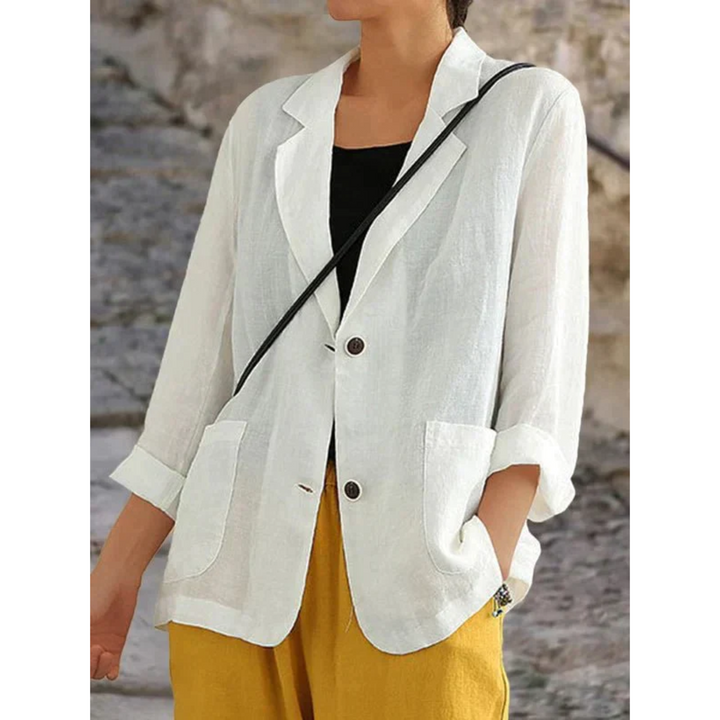 "Damen Leinenblazer in Blau: Eleganz & Komfort, klassische Passform, ideal für Büro oder Freizeit"