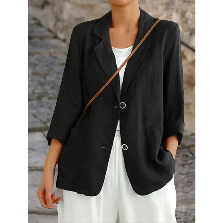 "Damen Leinenblazer in Blau: Eleganz & Komfort, klassische Passform, ideal für Büro oder Freizeit"