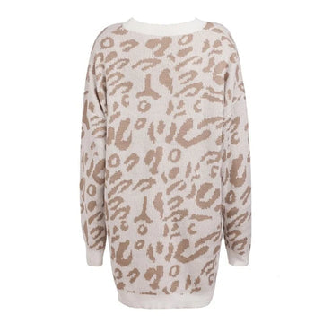 Stylischer Damen Strickpullover im Leopardenmuster, bequemes Herbst Oberteil.