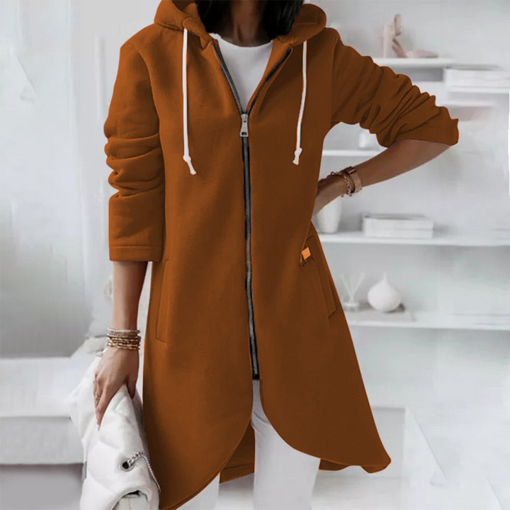 Weicher Damen Longline Zip-Up Hoodie mit praktischen Taschen & Reißverschluss für hohen Komfort.