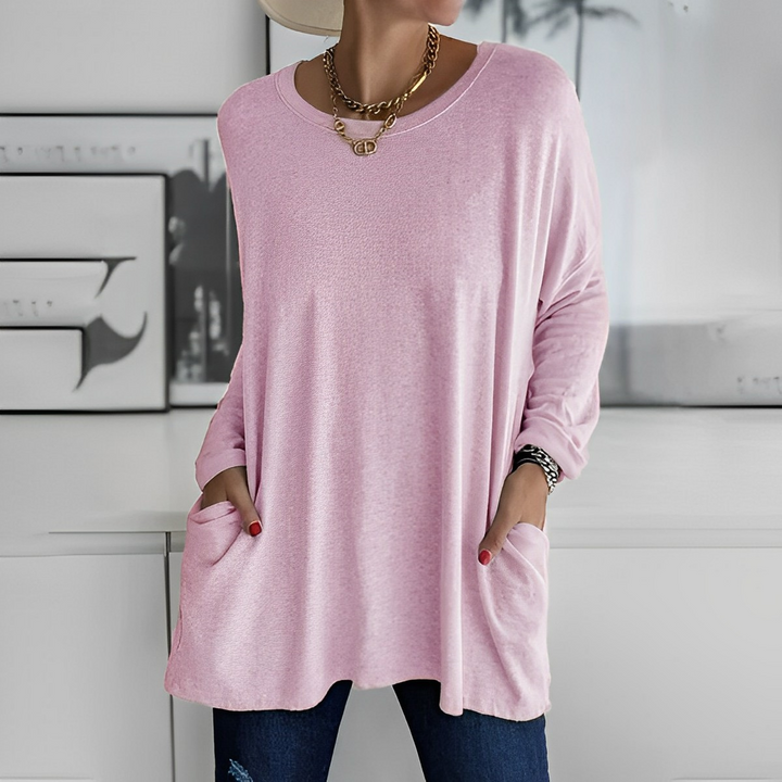 Vielseitiger Damen Longpullover mit Taschen, perfekt als lässiges Oberteil für Alltag & Komfort.