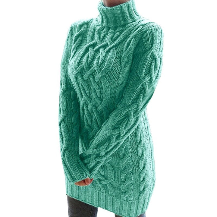 Damen Longpullover mit Zopfmuster und Rollkragen, elegant & kuschelig. Ideal für Herbst & Winter.