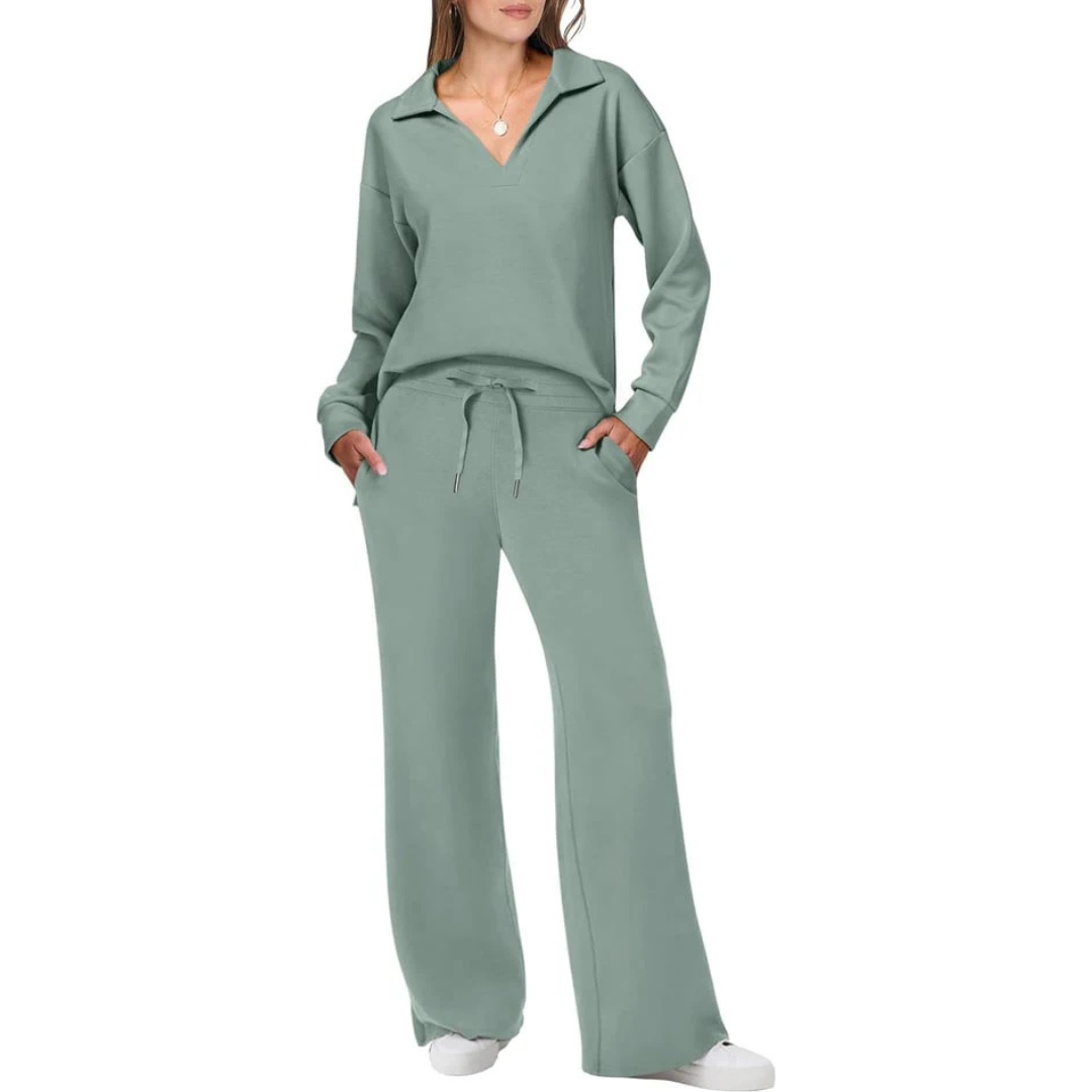 Weiches Damen Freizeit Set mit lockerer Passform. Ideal als Jogginganzug oder Hausanzug für Frühling & Sommer.