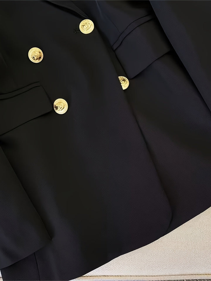 Hochwertiger doppelreihiger Damenblazer, maßgeschneidert. Eleganz für den anspruchsvollen Business-Stil.