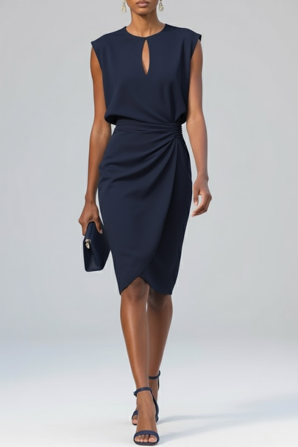 Sommerliches, elegantes Damenkleid mit Raffung und Schlüsselloch, ideal für Freizeit & festliche Anlässe.