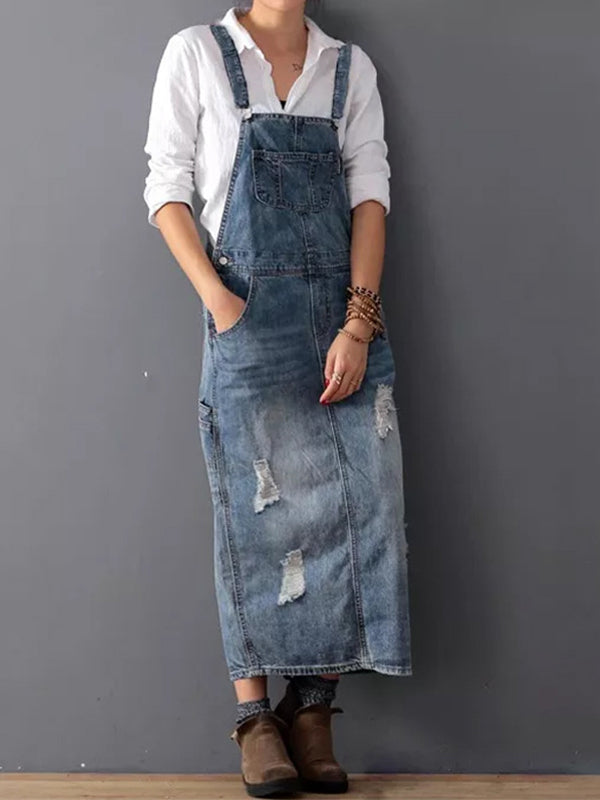Damen Overallkleid locker geschnitten für Frühling/Sommer, mit Schlitz hinten & verstellbaren Trägern.