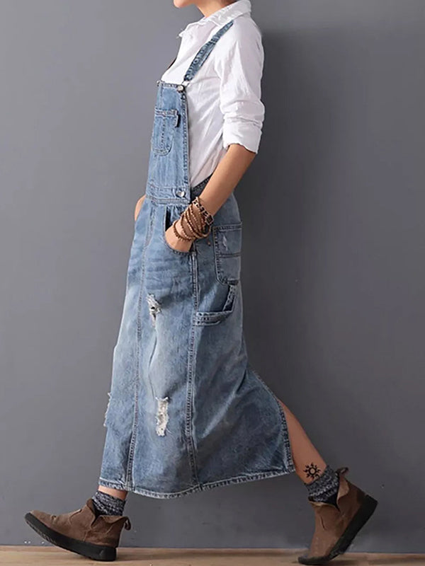 Casual Damen Sommer Overallkleid mit Rückenschlitz, bequemer Passform & verstellbaren Trägern.